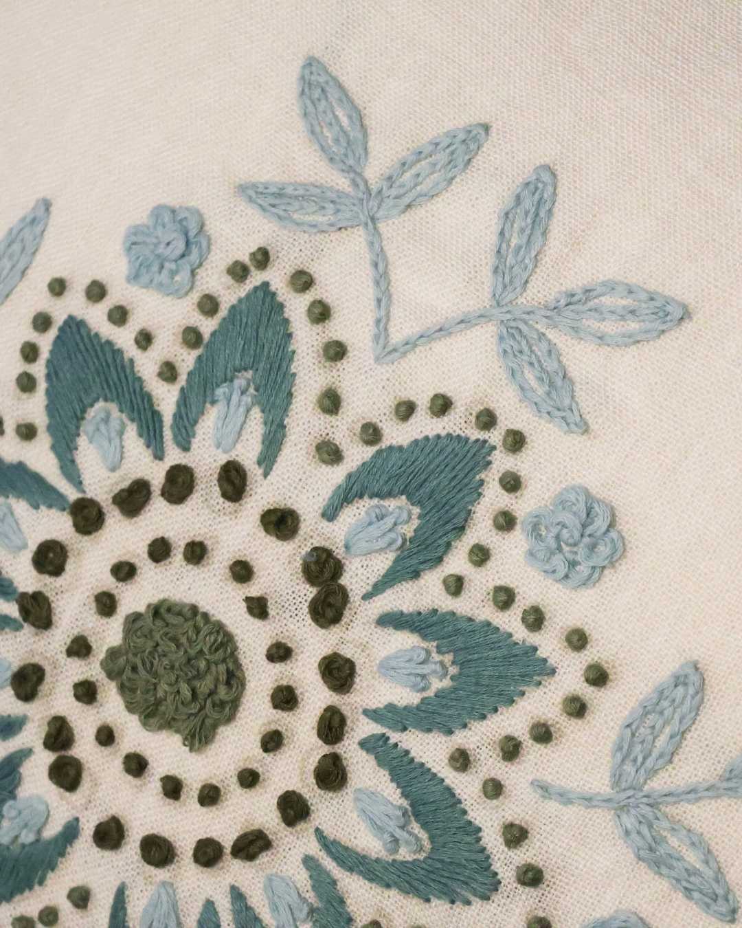 Sunflower Embroidered Cushion - Azure