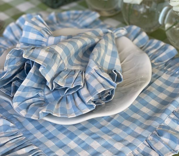 Placemat Gingham with Frill - Blue (Set of 4)