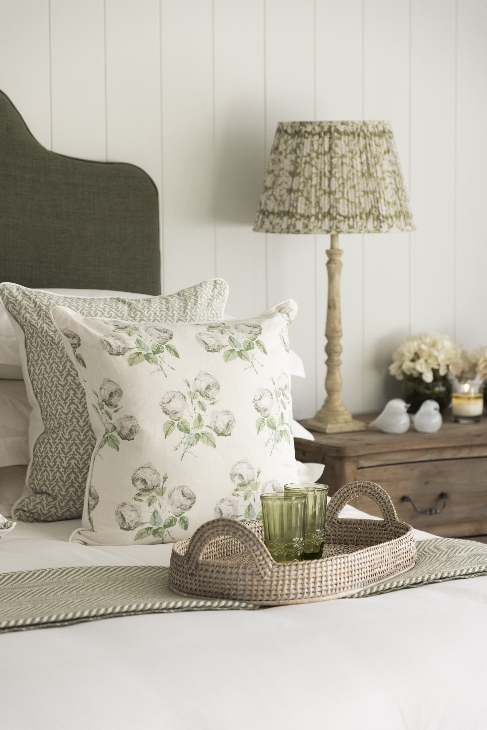 Darcy Cushion - Green With White Backing