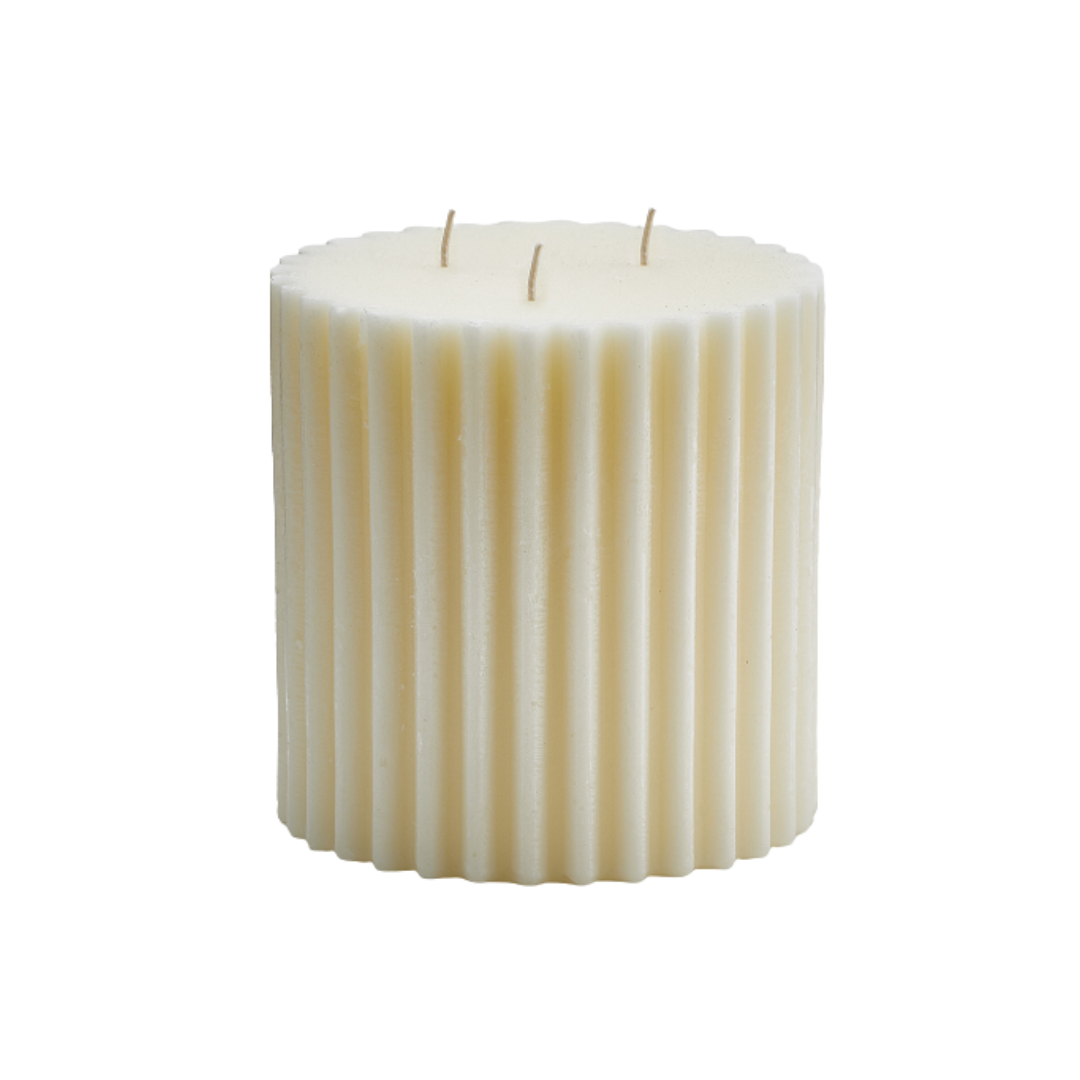 3 Wick Ridged Candle - Ivory (15x15cm)