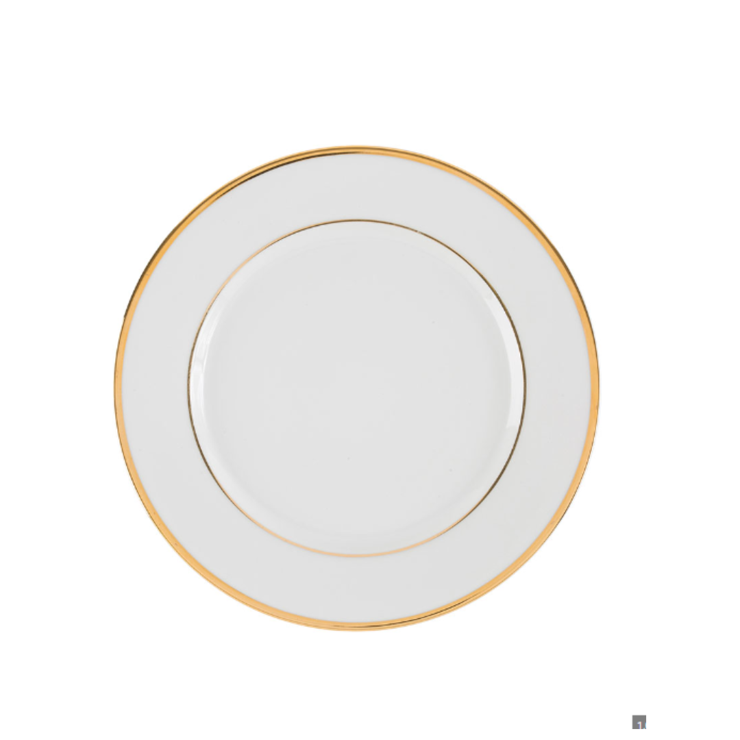 White Dessert Plate With Gold Rim
