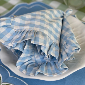 Napkin Gingham with Frill - Blue - Set of 4