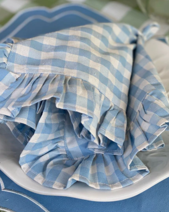 Napkin Gingham with Frill - Blue - Set of 4
