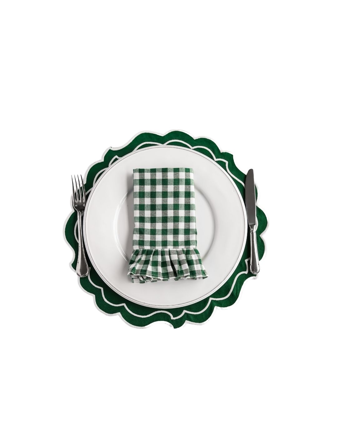 Napkin Gingham with Frill - Forest Green (Set of 4)