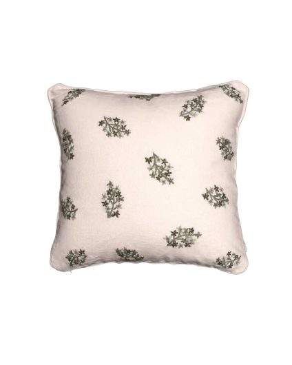 Flora Embroidered Cushion - Khaki