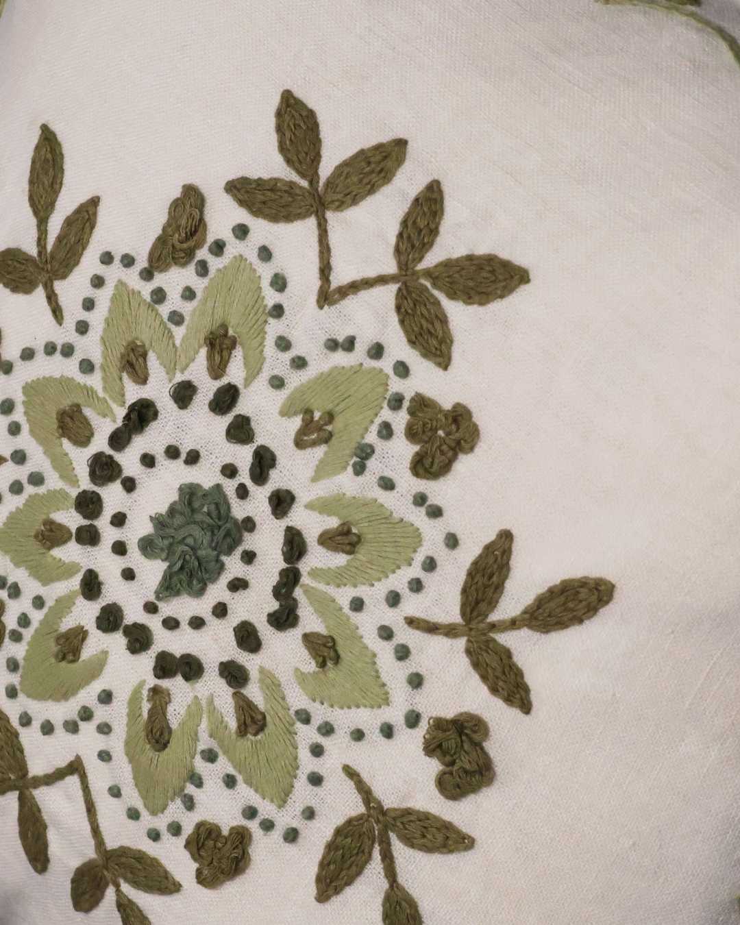 Sunflower Embroidered Cushion - Khaki
