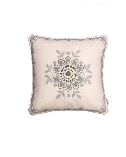 Sunflower Embroidered Cushion - Pearl