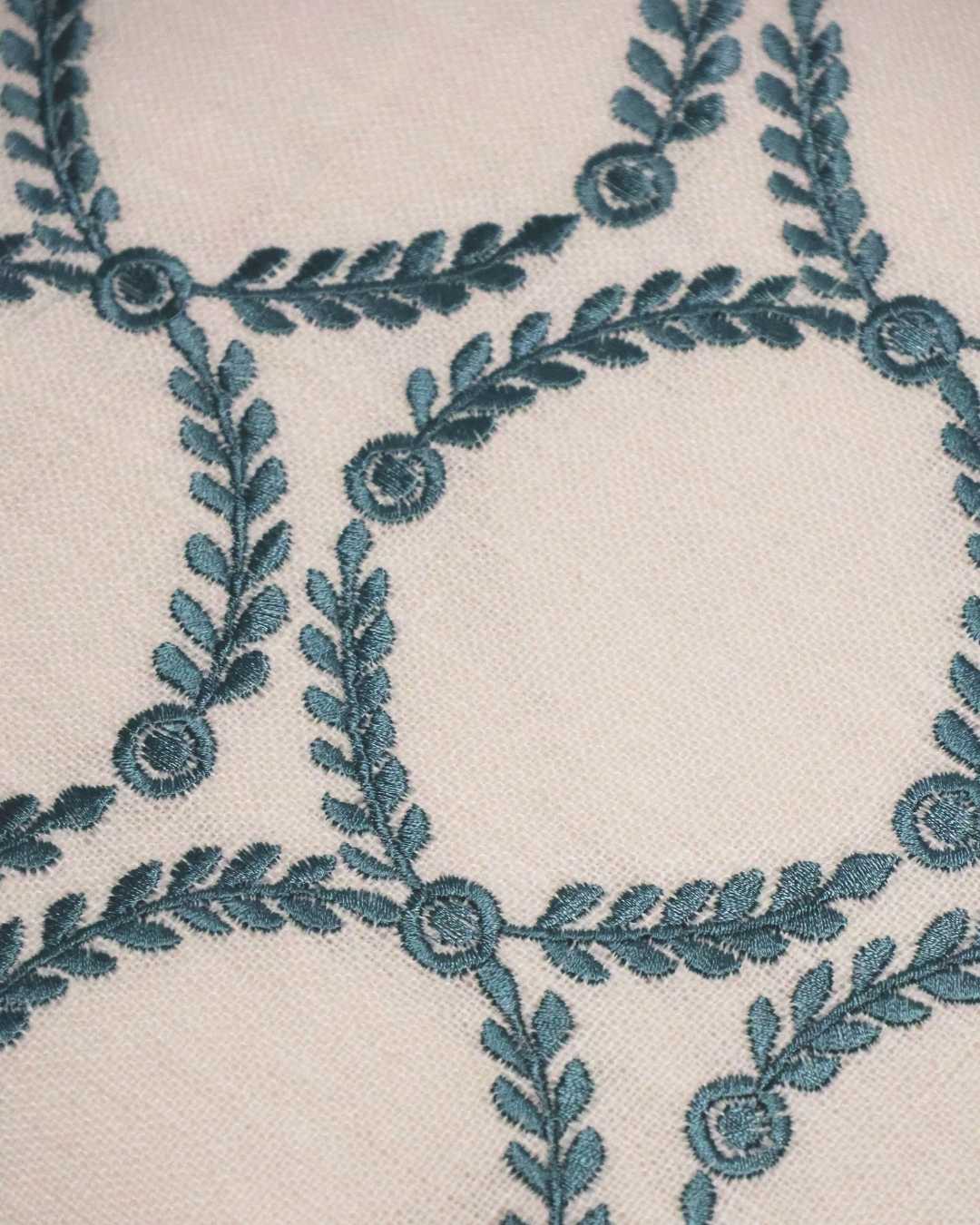 Laurel Trellis Embroidered Cushion - Azure