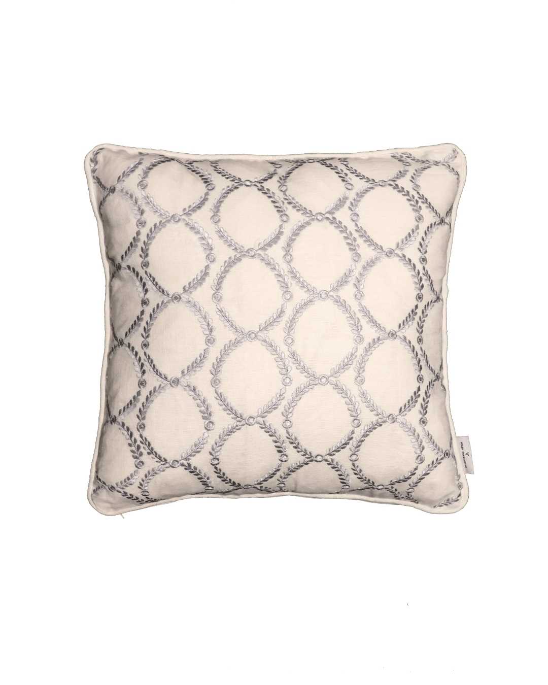 Laurel Trellis Embroidered Cushion - Pearl