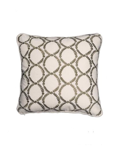 Laurel Trellis Embroidered Cushion - Khaki