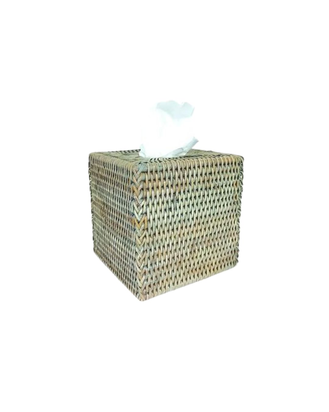 Rattan Tissue Box Cube - Grey